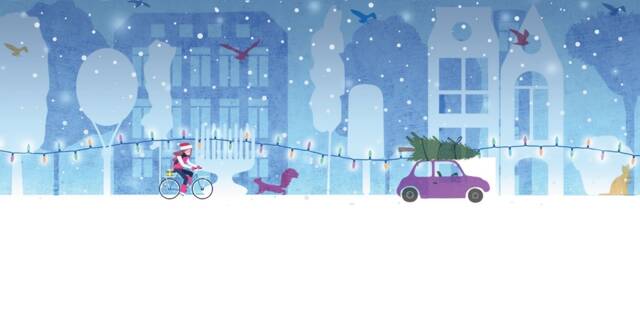 illustratie sneeuw fiets auto met kerstboom